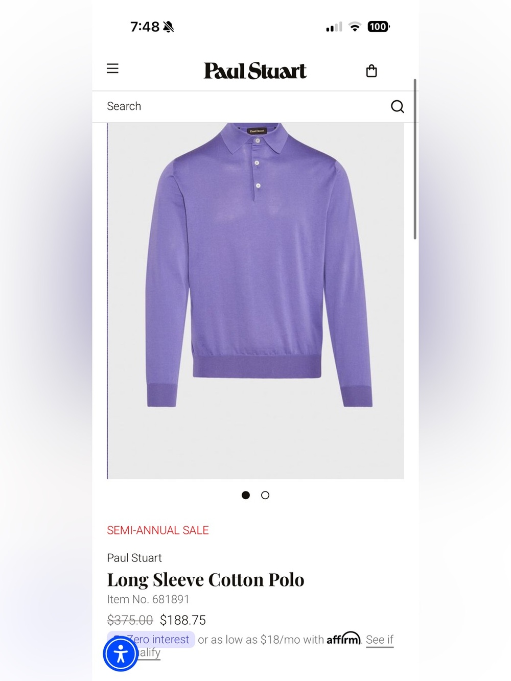 Paul Stuart Lilac Long-Sleeve Polo Sweater